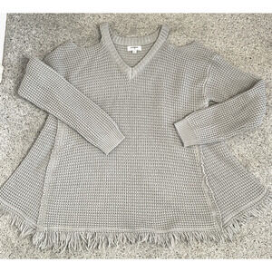 Umgee Women’s Boho Cold Shoulder Raw Hem Fringe Sweater Sz M Long Sleeve Cowgirl